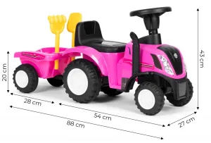 MULTISTORE Dětské odrážedlo TRACTOR s vozíkem růžové
