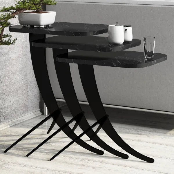 Skladací stôl Pion Black Marble, 3 ks