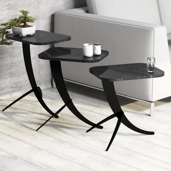 Skladací stôl Pion Black Marble, 3 ks