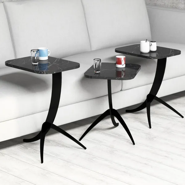 Skladací stôl Pion Black Marble, 3 ks