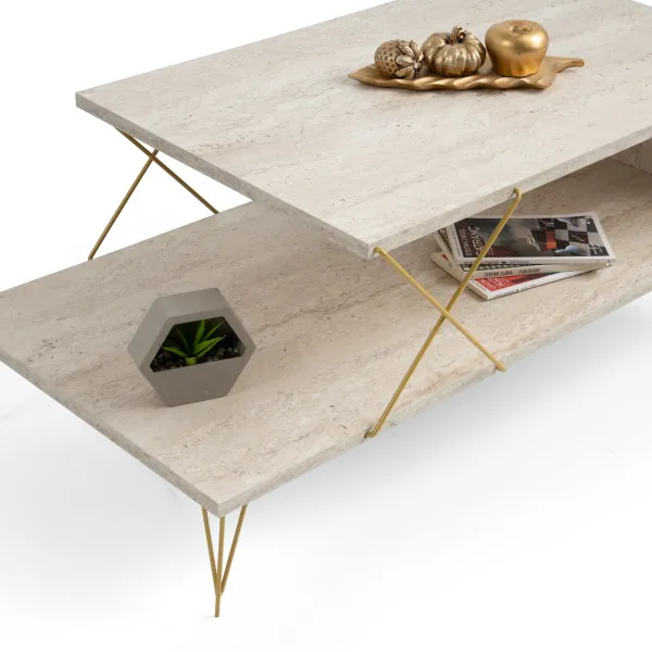 Konferenčný stolík Loire - Gold, Travertine