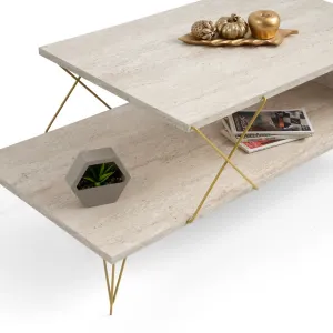 Konferenčný stolík Loire - Gold, Travertine