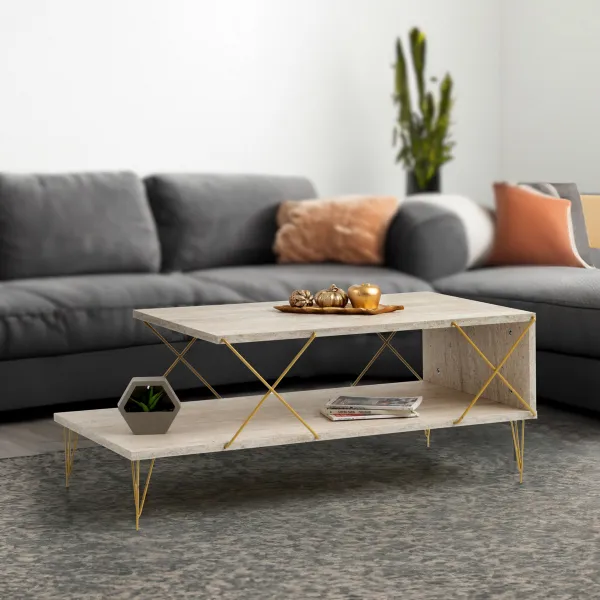 Konferenčný stolík Loire - Gold, Travertine