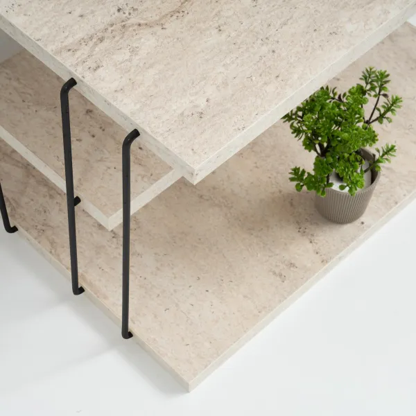 Príručný stolík / Odkladací stolík Lifon - Black, Travertine