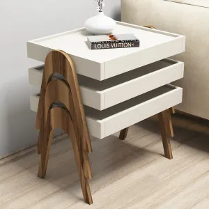 Sada odkladacích stolíkov (3 kusy) Roma - Walnut, Cream