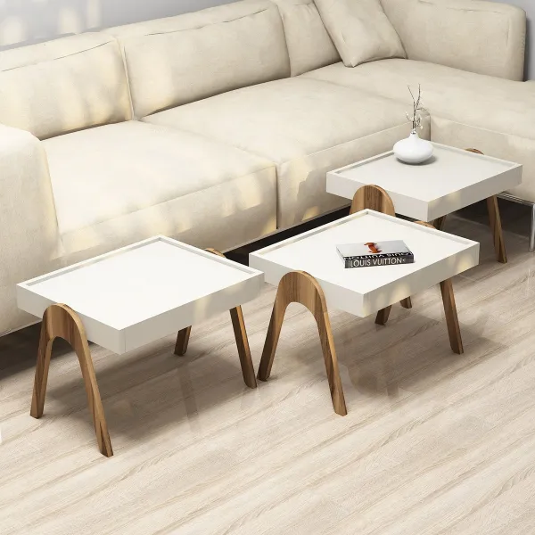 Sada odkladacích stolíkov (3 kusy) Roma - Walnut, Cream