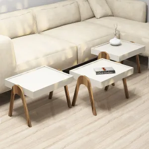 Sada odkladacích stolíkov (3 kusy) Roma - Walnut, Cream