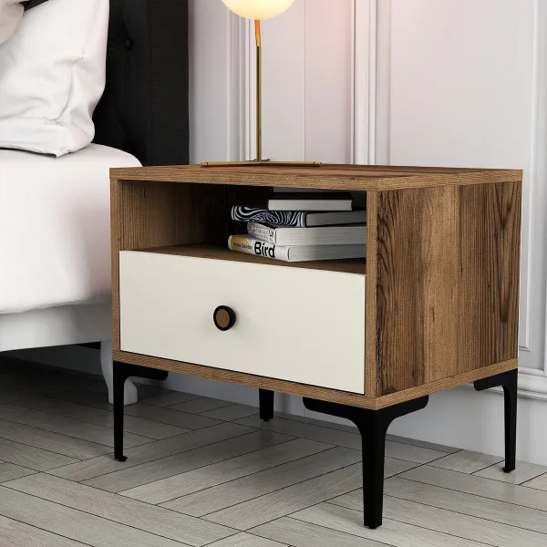 Nočný stolík Lizbon 533 - Walnut, Cream