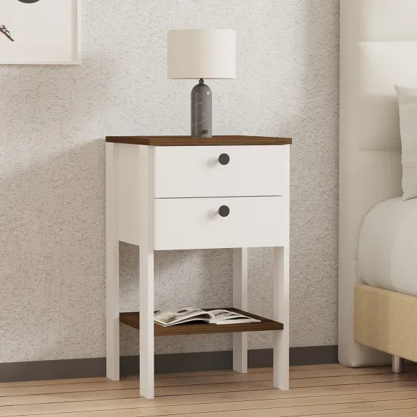 Nočný stolík Ruzisa - White, Walnut