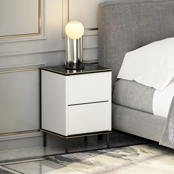 Nočný stolík Imaj - White, Marble
