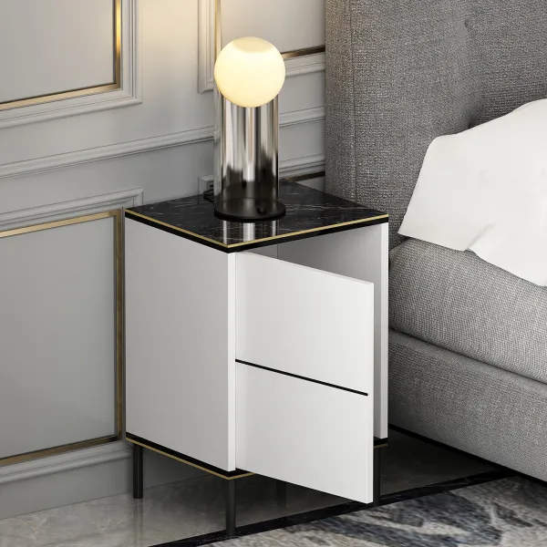 Nočný stolík Imaj - White, Marble