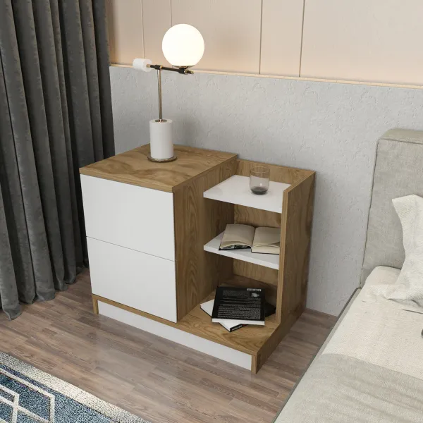 Nočný stolík Rena - White, Oak