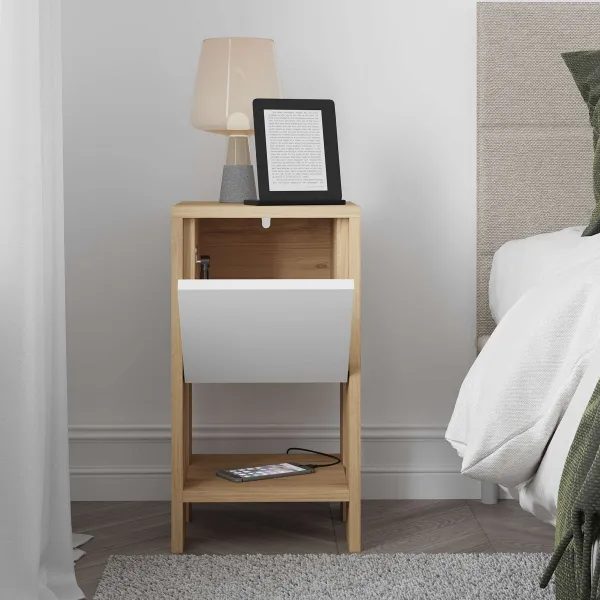 Nočný stolík Ema - Sapphire Oak, White