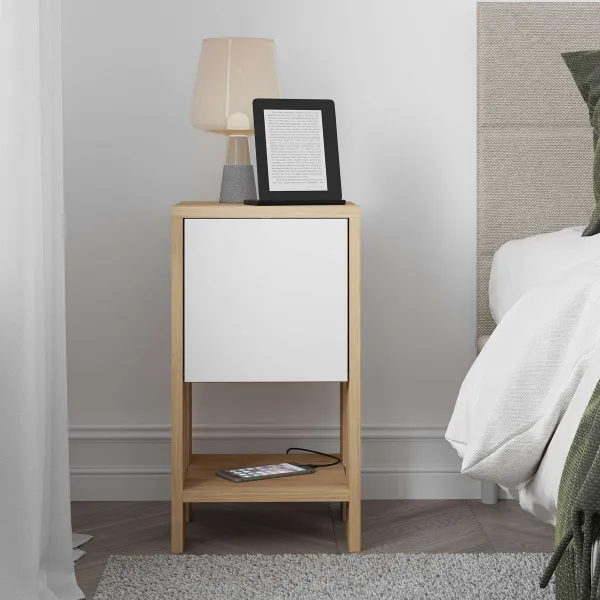 Nočný stolík Ema - Sapphire Oak, White
