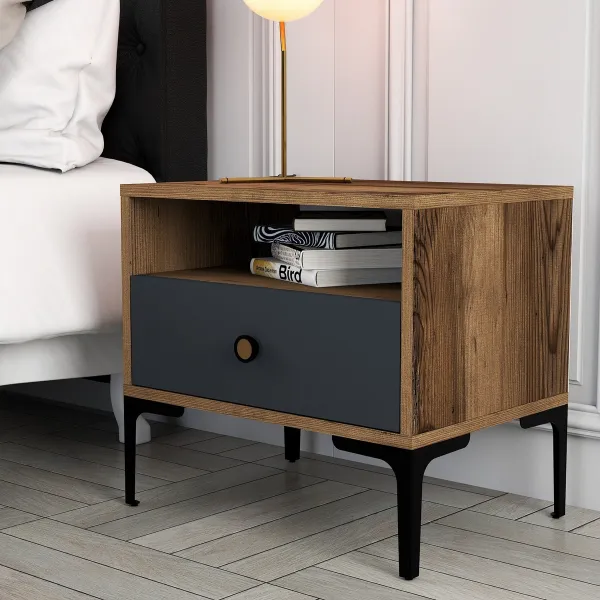 Nočný stolík Lizbon 529 - Walnut, Anthracite