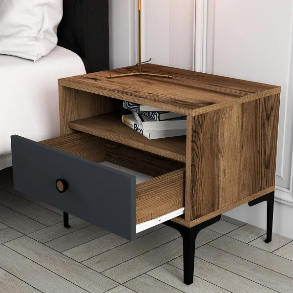 Nočný stolík Lizbon 529 - Walnut, Anthracite