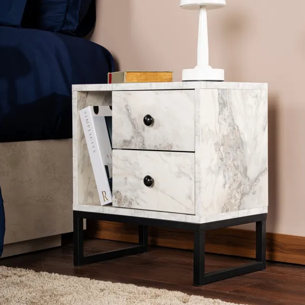 Nočný stolík Glimmer - Fressia Marble, Black