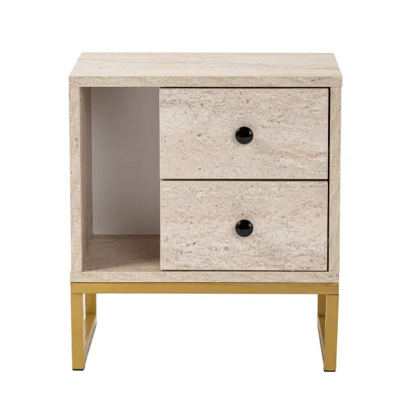 Nočný stolík Glimmer - Travertine, Gold