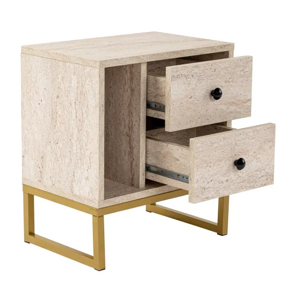 Nočný stolík Glimmer - Travertine, Gold
