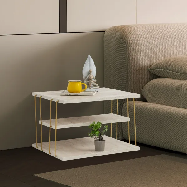 Príručný stolík / Odkladací stolík Lifon - Gold, Travertine