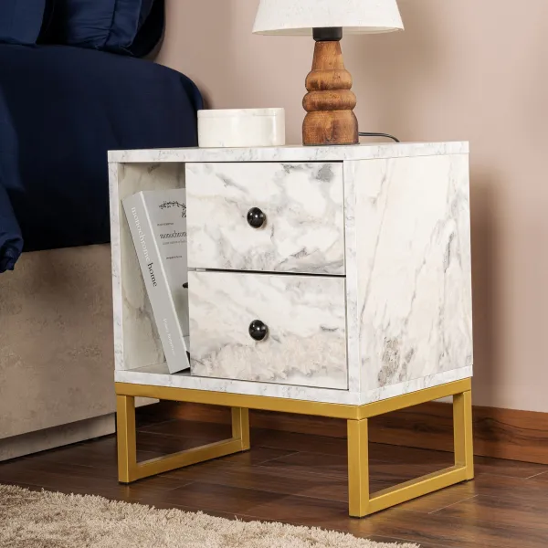 Nočný stolík Glimmer - Fressia Marble, Gold
