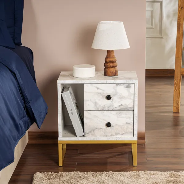 Nočný stolík Glimmer - Fressia Marble, Gold