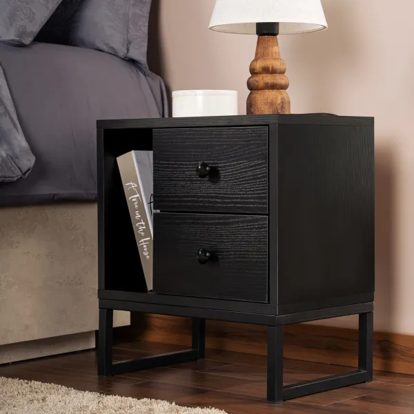 Nočný stolík Glimmer - Wood Black, Black