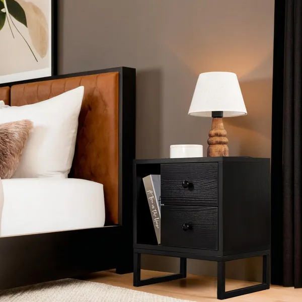 Nočný stolík Glimmer - Wood Black, Black