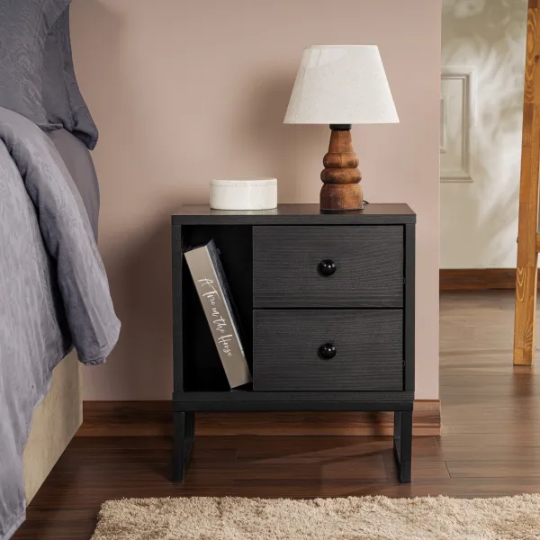 Nočný stolík Glimmer - Wood Black, Black