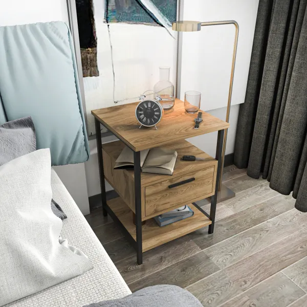 Nočný stolík Alba - Black, Oak