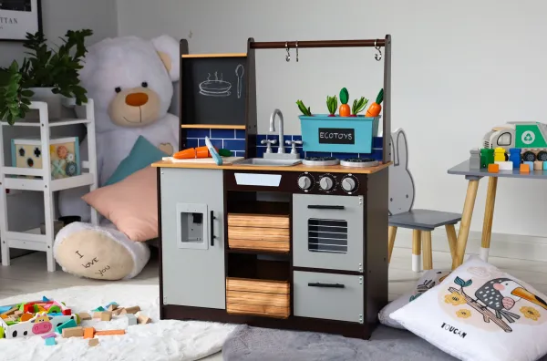 Dětská kuchyňka LOLY ECOTOYS s doplňky šedá