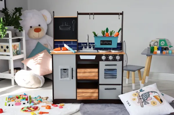 Dětská kuchyňka LOLY ECOTOYS s doplňky šedá