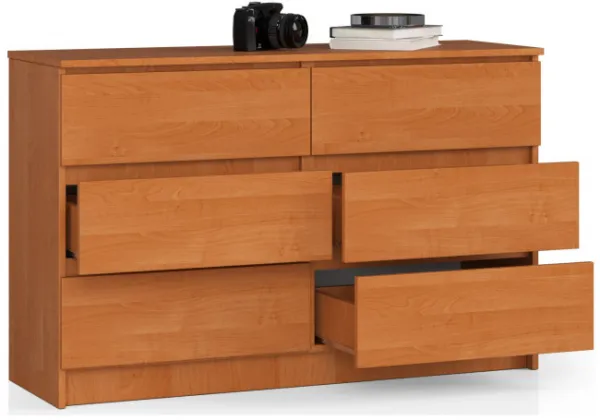 Ak furniture Komoda Kuba 120 cm 6 šuplíkov jelša