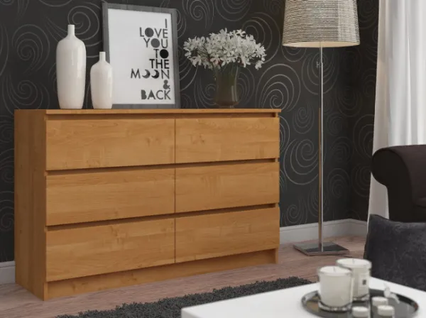Ak furniture Komoda Kuba 120 cm 6 šuplíkov jelša