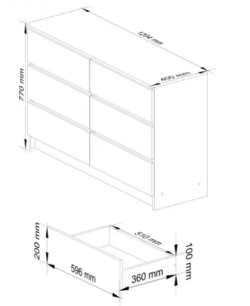 Ak furniture Komoda Kuba 120 cm 6 šuplíkov jelša
