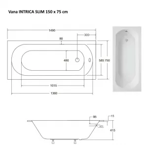 BESCO - Obdĺžniková vaňa intrige SLIM - Nožičky k vani - S nožičkami, Rozmer vane - 150 × 75 cm VANINTRICA150SL + OLVPINOZ