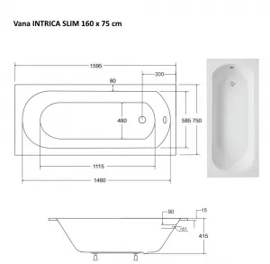 BESCO - Obdĺžniková vaňa INTRICA SLIM - Nožičky k vani - Bez nožičiek, Rozmer vane - 160 × 75 cm VANINTRICA160SL