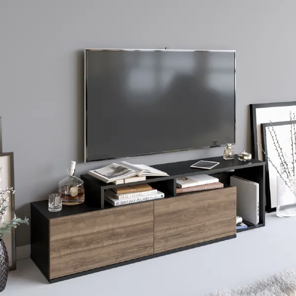 TV stolík Nexera - Black, Walnut