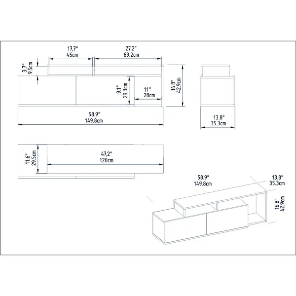 TV stolík Nexera - Black, Walnut