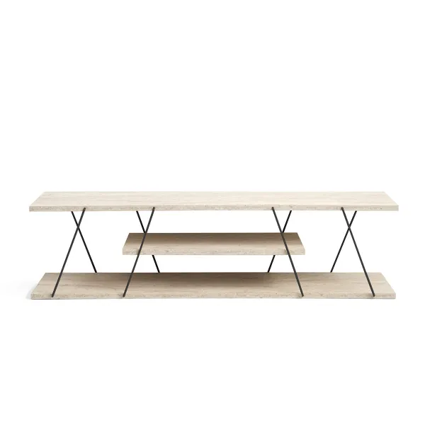 TV stolík Canaz - Black, Travertine
