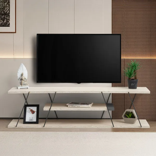 TV stolík Canaz - Black, Travertine