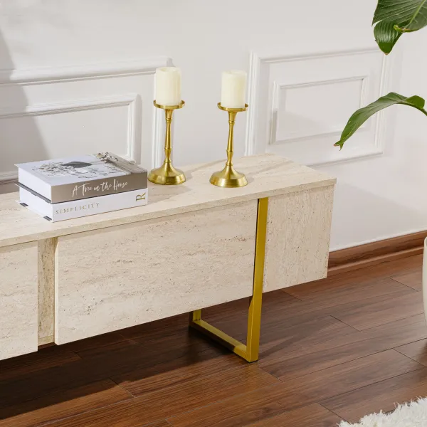 TV stolík Serenity - Travertine, Gold