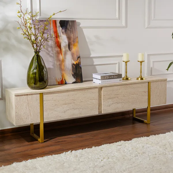 TV stolík Serenity - Travertine, Gold