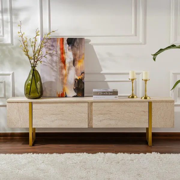 TV stolík Serenity - Travertine, Gold