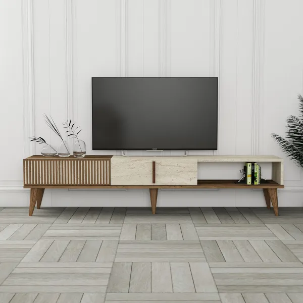 TV stolík Milan - Walnut, Travertine