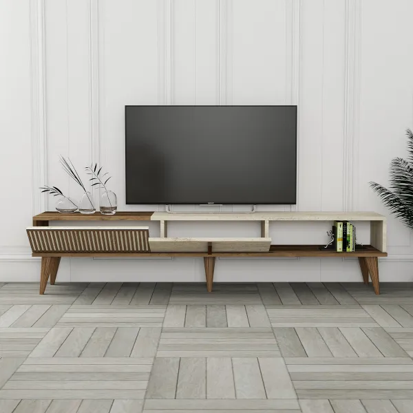 TV stolík Milan - Walnut, Travertine