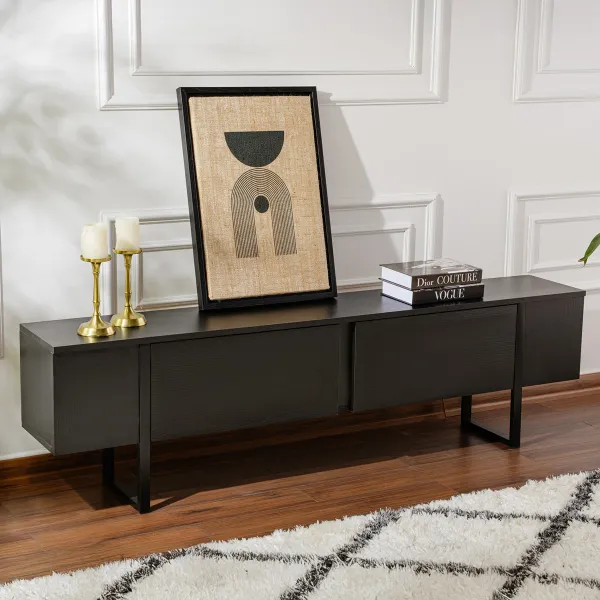 TV stolík Serenity - Wood Black, Black