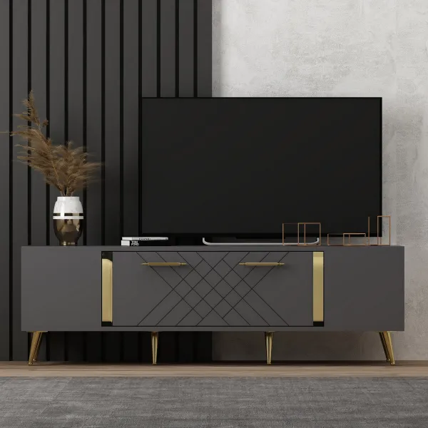 TV stolík Detas - Anthracite, Gold