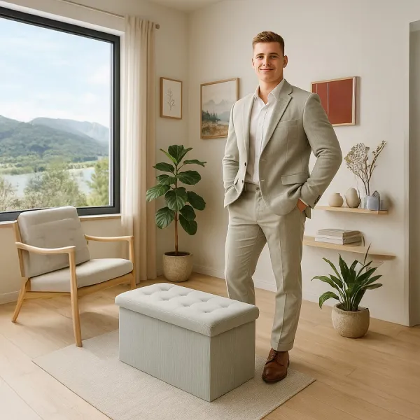 AUTRONIC taburet s úložným priestorom TAB-472 CRM6 krémový, menčester