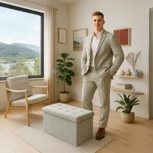 AUTRONIC taburet s úložným priestorom TAB-472 CRM6 krémový, menčester
